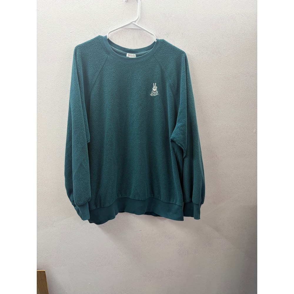 Flirtitude Active Teal Fleece Make Peace Sweatshirt Womens Large